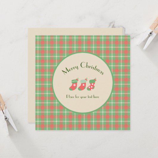 Kerstmis groen gebaseerd Plaid Kaart (Voorkant / Achterkant in situ)