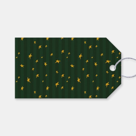 Kerstmis groen geel ster streep cadeaulabel (Voorkant (Horizontaal))