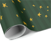 Kerstmis Groen Geel Ster Streep Cadeaupapier (Rol Hoek)