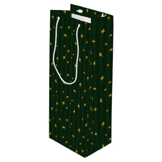 Kerstmis Groen Geel Ster Streep Wijn Cadeautas (Voorkant Gekanteld)