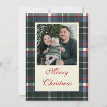 Kerstmis groen geruit foto kaart voor vakantie