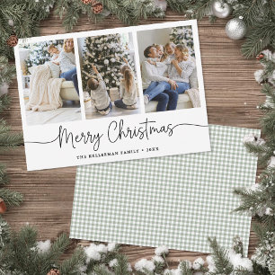 Kerstmis Groen Gingham Minimalistische Foto Feestdagenkaart