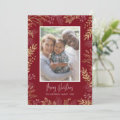 Kerstmis groen goud en rood 2 foto's feestdagenkaart (Staand voorkant)