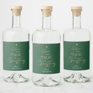 Kerstmis Groen Goud Glitter Modern Elegant Likeurfles Etiket