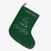 Kerstmis Groen & Goud Glitter Moderne Script Naam Grote Kerstsok (Voorkant (Hangend))