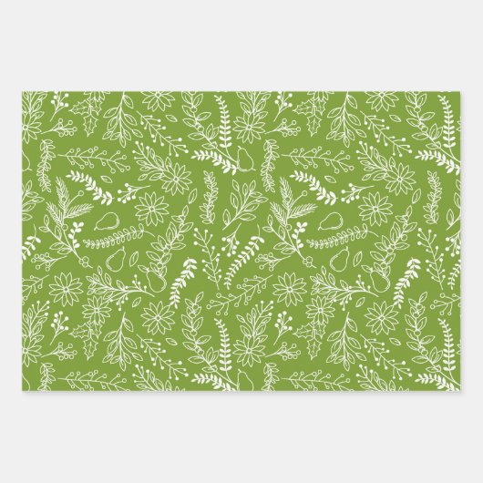 Kerstmis Groen Goud Zwart Winter Botanisch Inpakpapier Vel (Voorkant)
