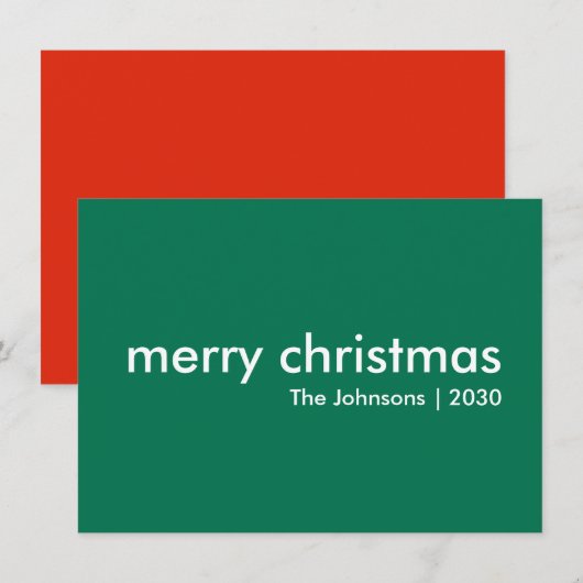 Kerstmis | Groen modern, minimaal stijlvol Feestdagenkaart (Voorkant / Achterkant)