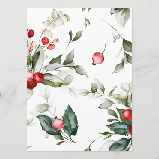 Kerstmis groen & rode bessen bruiloft Menu (Achterkant)