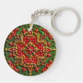 KERSTMIS ~ Groen Rood Goud Helder Circulair 3D ~ Sleutelhanger (Achterkant)