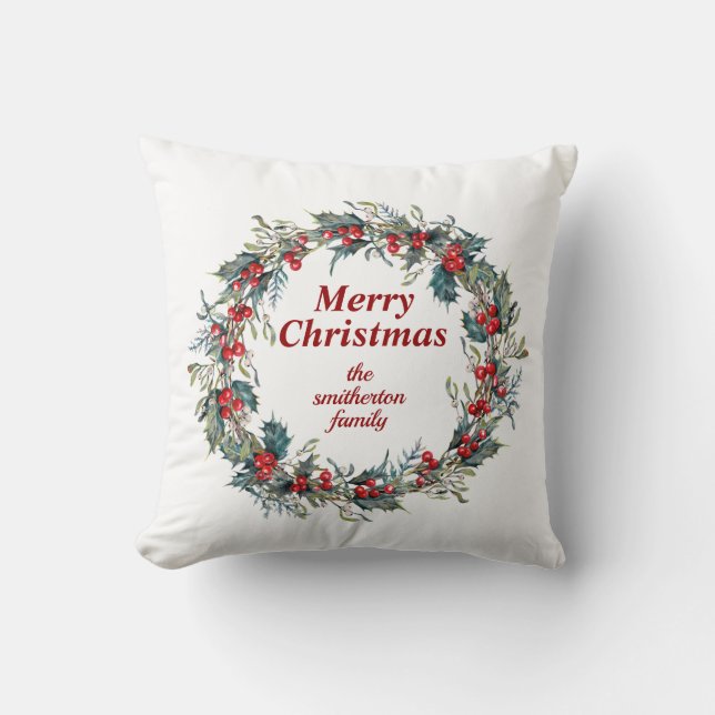 Kerstmis groen rood hulst bes krans kussen (Voorkant)
