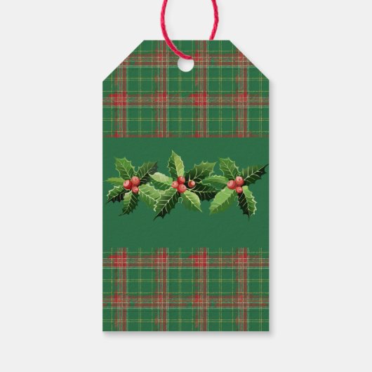 Kerstmis Groen Rood Plaid Cadeaulabel (Achterkant)