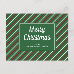 Kerstmis groen rood wit strepen ansichtkaart briefkaart