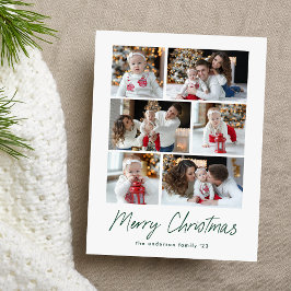 Kerstmis Groen Schrift 6 Fotosamenstelling Feestdagenkaart