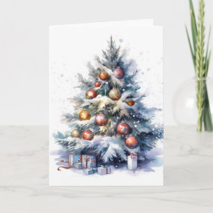 Kerstmis Groen Versierde Boom Illustratie Kaart