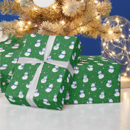 Kerstmis Groen Wrapping Papier met Sneeuwmannen