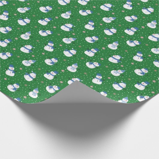 Kerstmis Groen Wrapping Papier met Sneeuwmannen (Hoek)