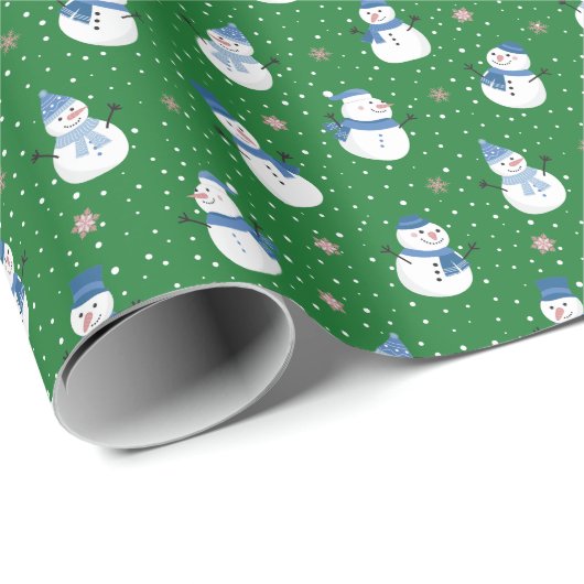 Kerstmis Groen Wrapping Papier met Sneeuwmannen (Rol Hoek)