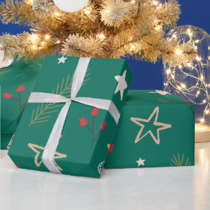 Kerstmis Groenboek met sterren en bessen Cadeaupapier