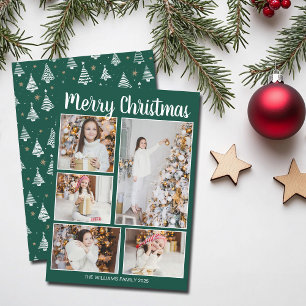 Kerstmis groene bomen familie foto collage feestdagenkaart