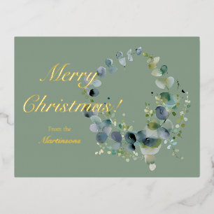 Kerstmis groene eucalyptuskrans folie feestdagen briefkaart