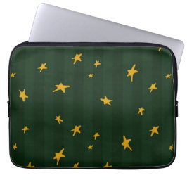 Kerstmis Groene Gele Streep Ster Kerst Laptop Sleeve