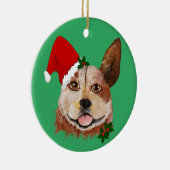 Kerstmis: groene kattenhond kersthat keramisch ornament (Rechts)