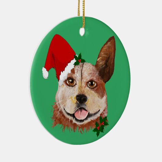 Kerstmis: groene kattenhond kersthat keramisch ornament (Rechts)