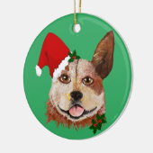 Kerstmis: groene kattenhond kersthat keramisch ornament (Links)