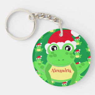 Kerstmis Groene Kikker Santa Hoed Patroon Nieuwigh Sleutelhanger