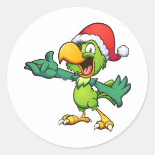 Kerstmis groene papegaai met ooglapje en kerstman  ronde sticker