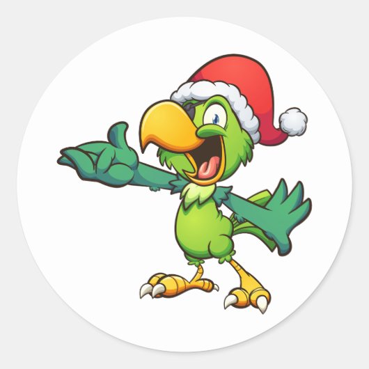 Kerstmis groene papegaai met ooglapje en kerstman  ronde sticker (Voorkant)