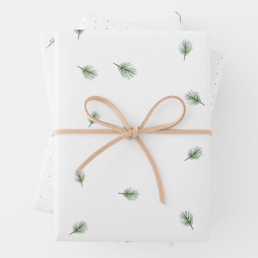 Kerstmis Groene Pine Rode bessen Patroon Inpakpapier Vel (In situ)