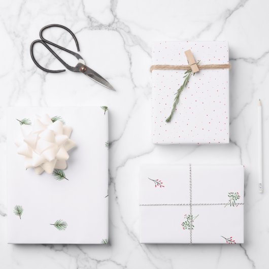 Kerstmis Groene Pine Rode bessen Patroon Inpakpapier Vel (Voorkant)