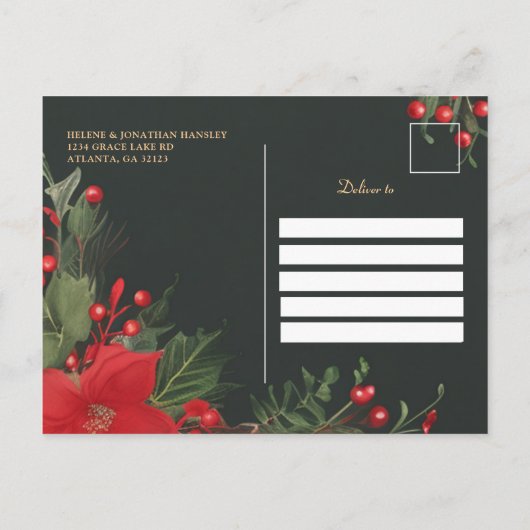 Kerstmis Groene Rode Botanische Feestdag Uitnodiging Briefkaart (Achterkant)