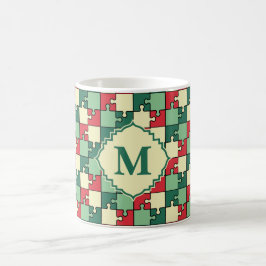 Kerstmis Groene Rode Puzzel Stuk Monogram Koffiemok
