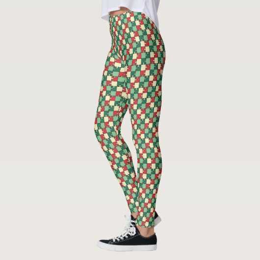 Kerstmis Groene Rode Puzzel Stuk Monogram Leggings (Links)