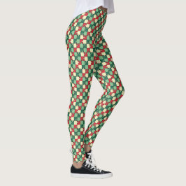 Kerstmis Groene Rode Puzzel Stuk Monogram Leggings