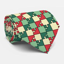 Kerstmis Groene Rode Puzzel Stuk Monogram Stropdas