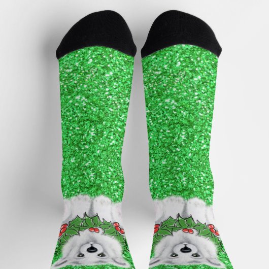 Kerstmis groene sprankeling glitter Santa beer Sokken (Top)