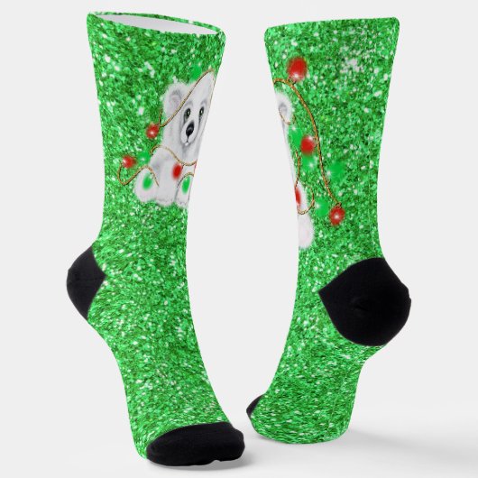 Kerstmis groene sprankeling glitter Santa beer Sokken (Gebogen)