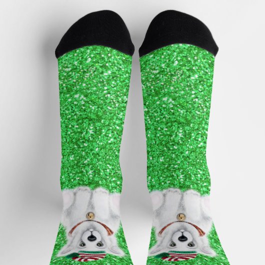 Kerstmis groene sprankeling glitter Santa beer Sokken (Top)