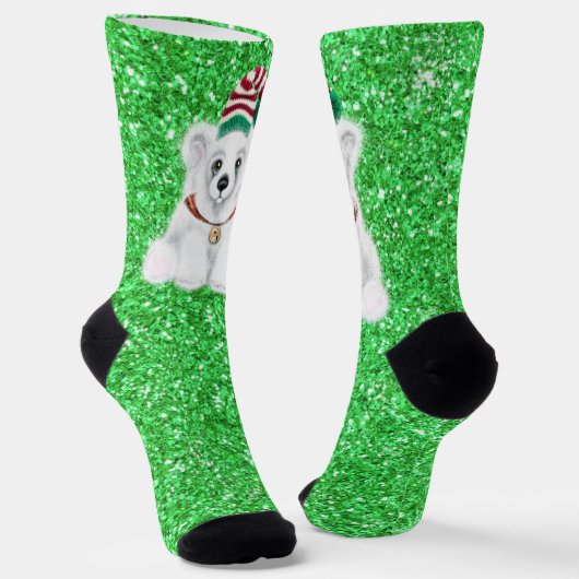 Kerstmis groene sprankeling glitter Santa beer Sokken (Gebogen)