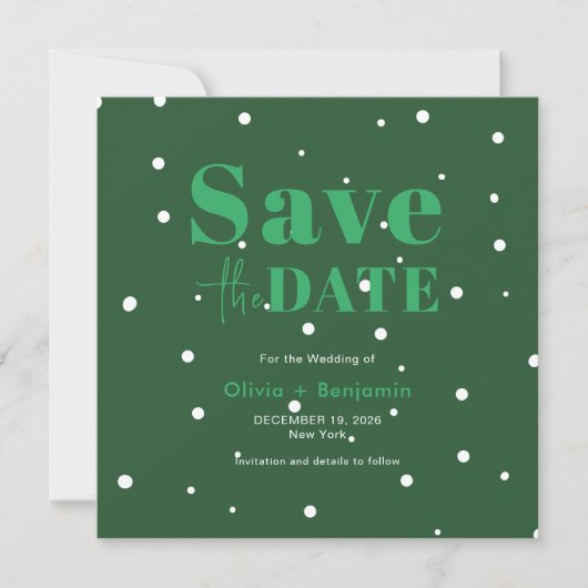 Kerstmis Groene Winter Bruiloft Save The Date Kaart (Voorkant)