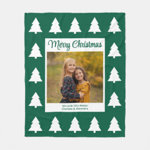 Kerstmis groene witte bomen foto fleece deken
