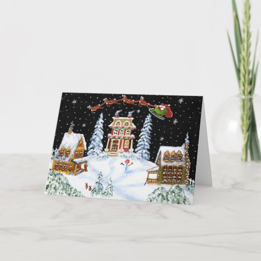 Kerstmis, groet, kaart, Kerstman, rendier, konijn Feestdagen Kaart (Voorkant)