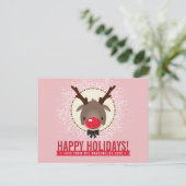 KERSTMIS GROET rood neusrendier rudolph roze Feestdagenkaart (Staand voorkant)
