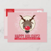 KERSTMIS GROET rood neusrendier rudolph roze Feestdagenkaart (Voorkant / Achterkant)