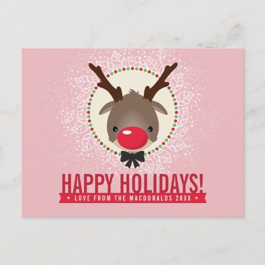 KERSTMIS GROET rood neusrendier rudolph roze Feestdagenkaart (Voorkant)