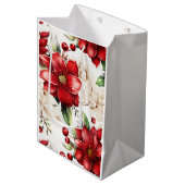 Kerstmis Grote Bloem Poinsettia Rood Groen Patroon Medium Cadeauzakje (Voorkant Gekanteld)