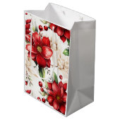 Kerstmis Grote Bloem Poinsettia Rood Groen Patroon Medium Cadeauzakje (Achterkant Gekanteld)